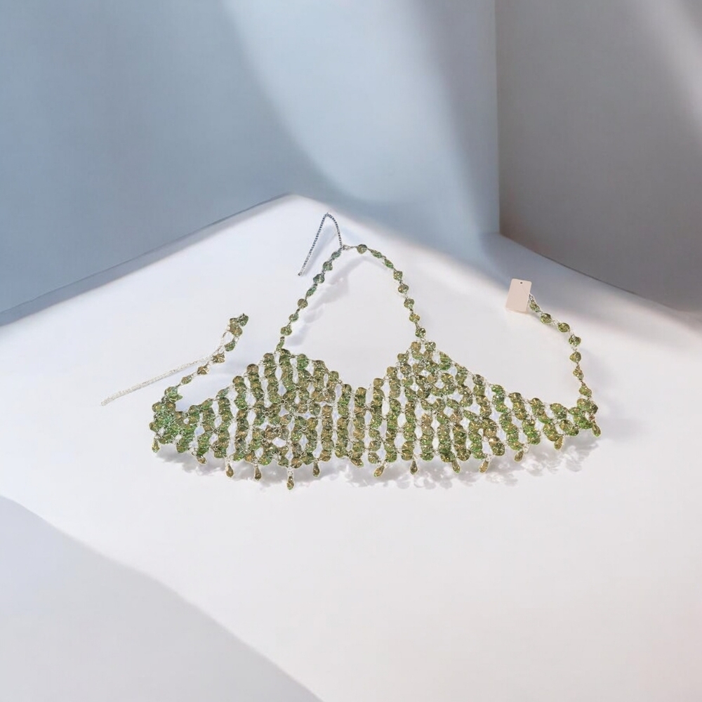Handcrafted Beaded Green Bikini Top